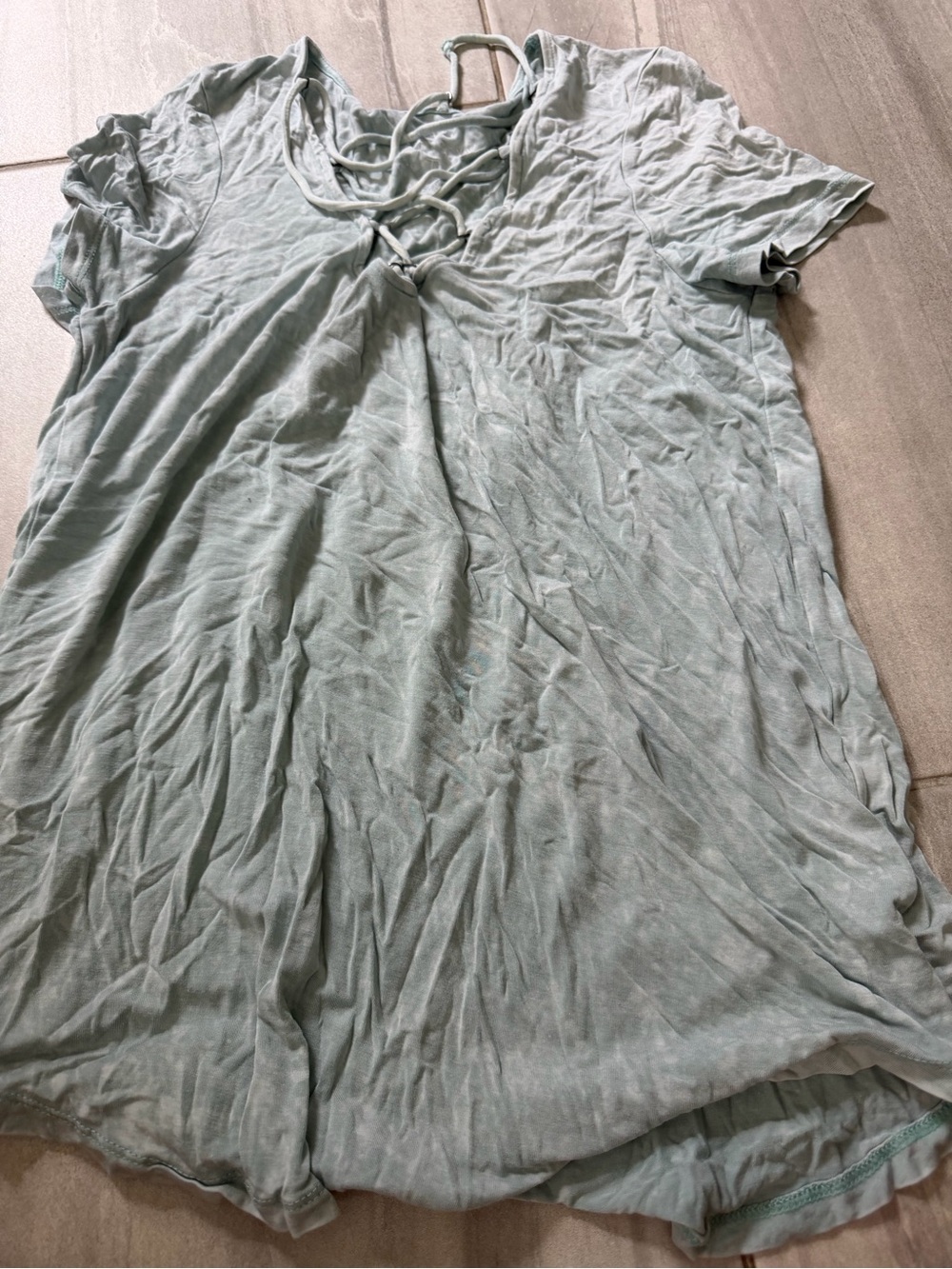 Woman Light Green Short Sleeve Lace-Up Shirt small